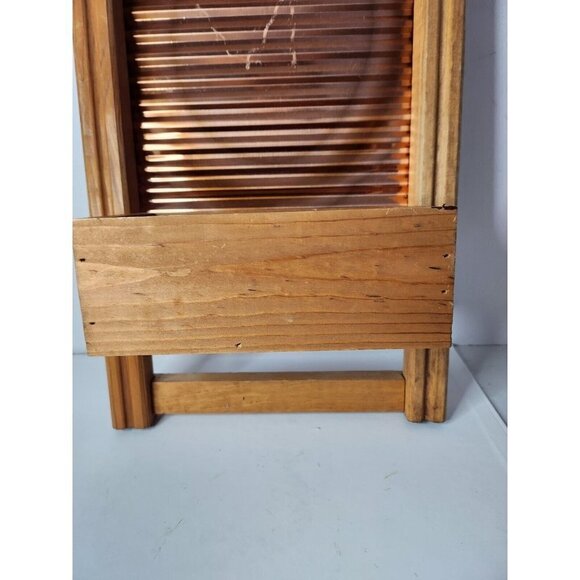 VINTAGE Wood Copper Washboard Soap Towel Wall Bathroom Planter Organizer Rustic - Picture 2 of 10